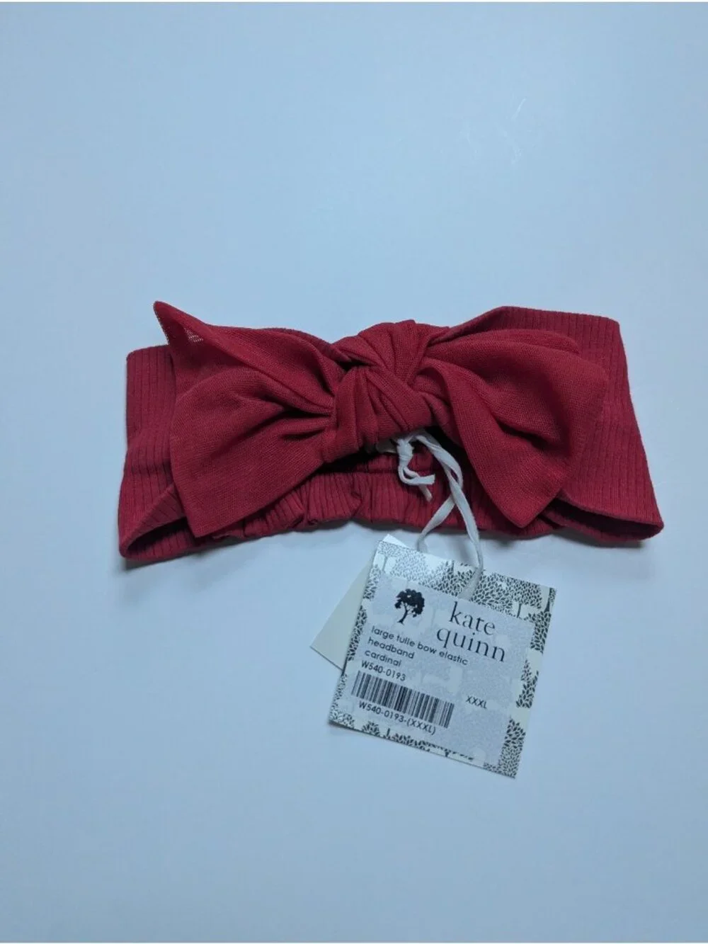 Kate Quinn Organic Cotton Large Tulle Bow Elastic Headband Cardinal Red XXXL
